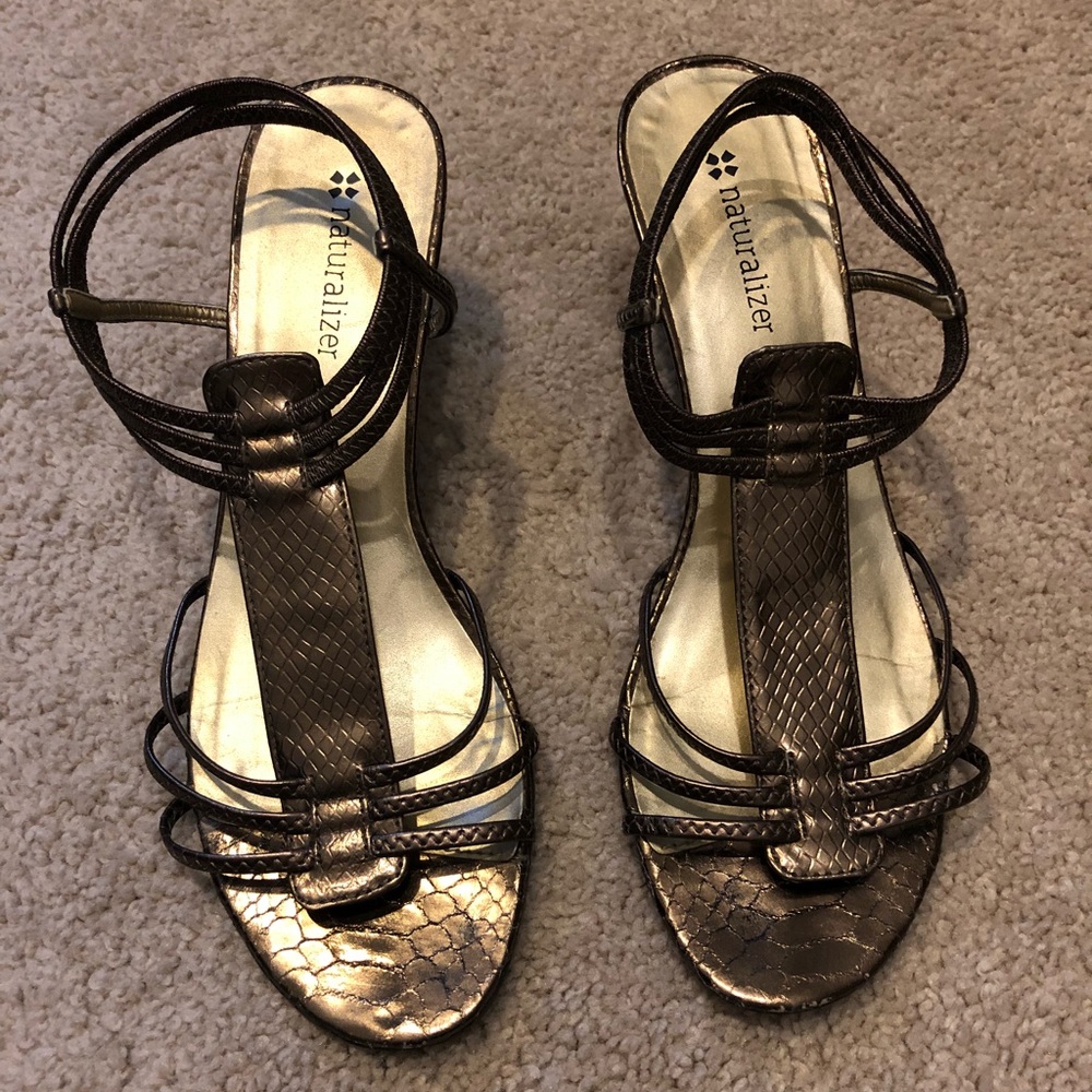 Bronze Metallic Snakeskin Print Sandal 🐍